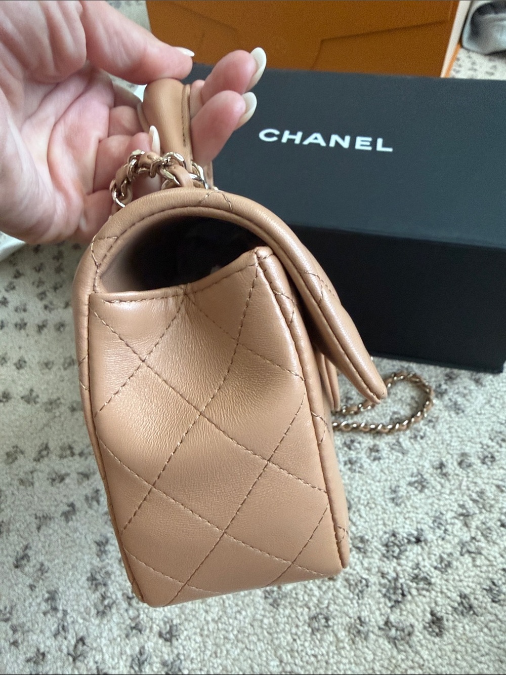 Chanel Mini Rectangle Top Handle in dark beige. - Picture 5 of 10